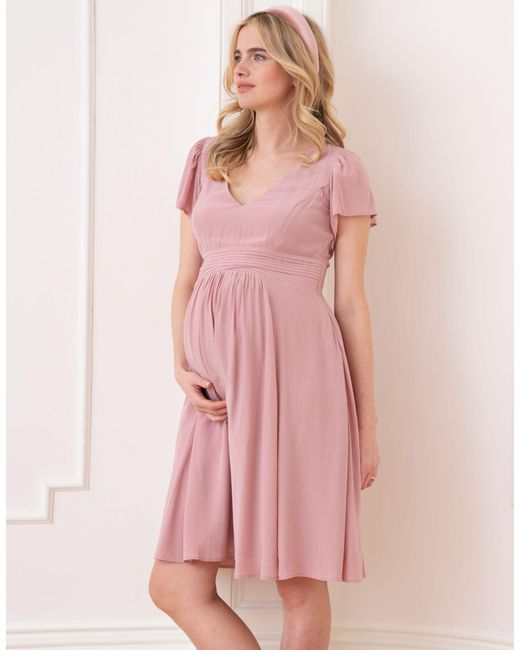 Seraphine Pink Short Flutter Sleeve Maternity-to-nursing Dress