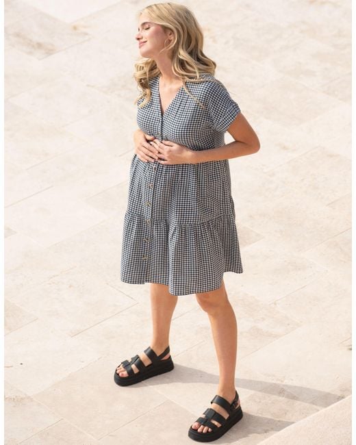 Seraphine Multicolor Cotton Gingham Tiered Button-down Shift Dress