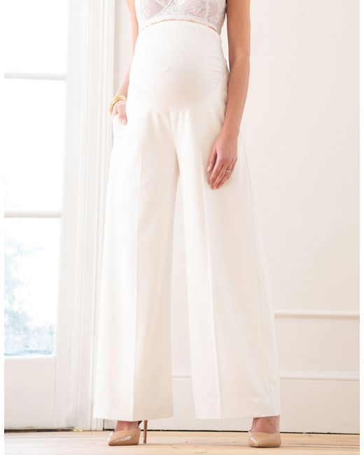 Seraphine Natural Wide Leg Over Bump Trousers