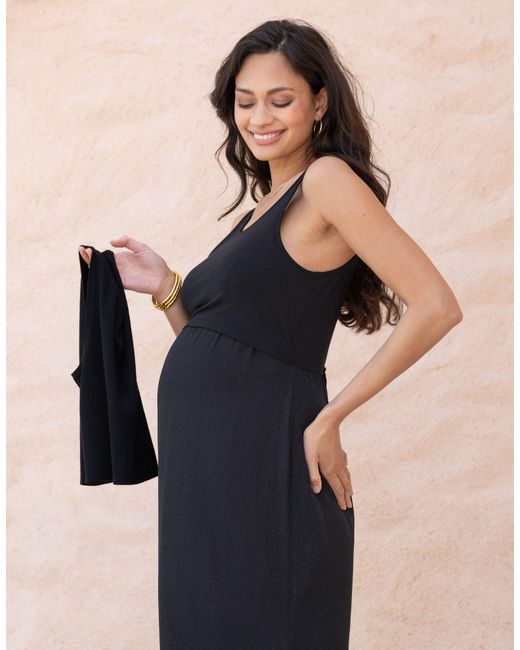 Seraphine Black 2-in-1 Maternity & Nursing Knit Top Dress
