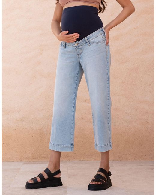 Seraphine Blue Cropped Straight Wide Leg Jeans