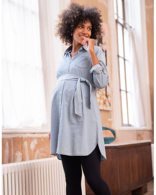 Seraphine Cotton Chambray Belted Maternity Tunic in Blue | Lyst