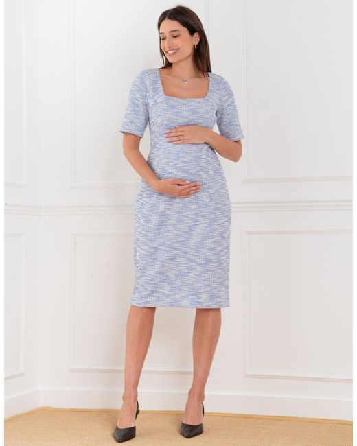 Seraphine Natural Tweed Midi Maternity Dress