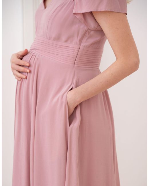 Seraphine Pink Short Flutter Sleeve Maternity-to-nursing Dress