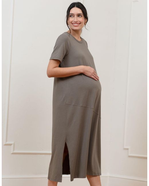 Seraphine Brown Cotton Modal T-shirt Maternity Dress
