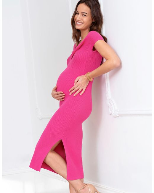 Seraphine Pink Off-the-shoulder Knitted Maternity Dress