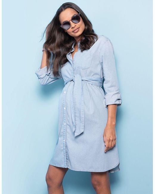 Seraphine Cotton Chambray Belted Maternity Tunic in Denim (Blue) | Lyst