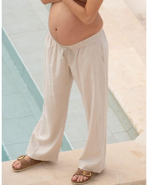 Seraphine Natural Wide-leg Linen-blend Under Bump Maternity Trousers