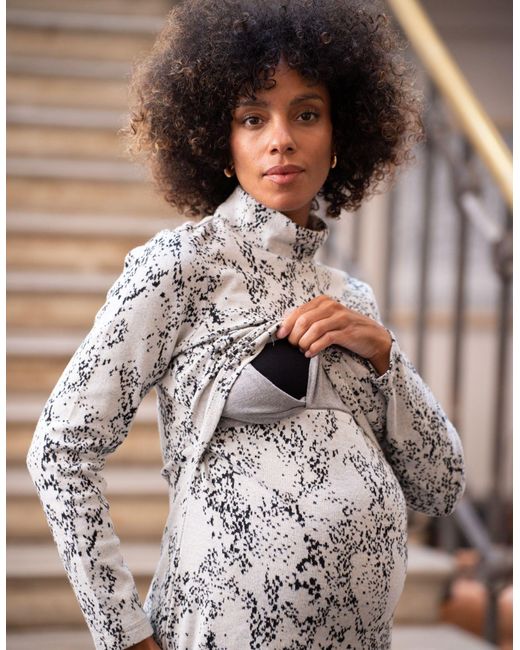 Seraphine Cotton Jacquard Maternity & Nursing Dress in Brown Lyst