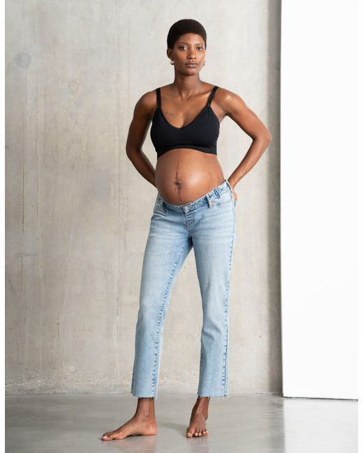 Seraphine Blue Under Bump Frayed Hem Maternity Jeans
