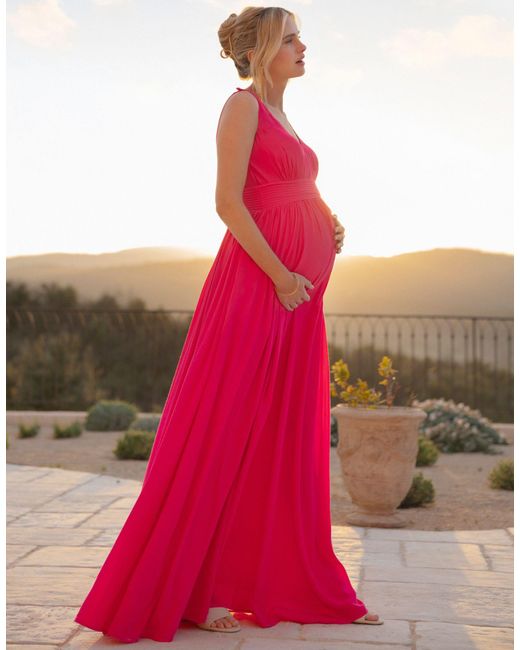 Seraphine Red Maxi-length Maternity-to-nursing Dress With Pleat Details