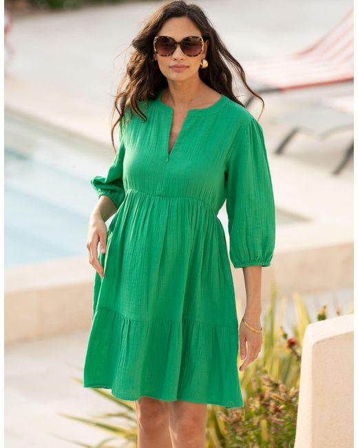 Seraphine Green Pure Cotton Maternity-to-nursing Tunic Dress