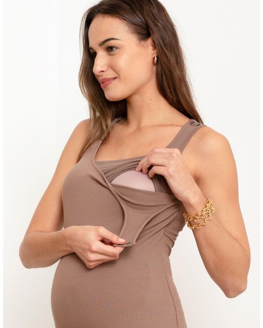 Seraphine Pink Ribbed Jersey Bodycon-style Maternity & Nursing Dress