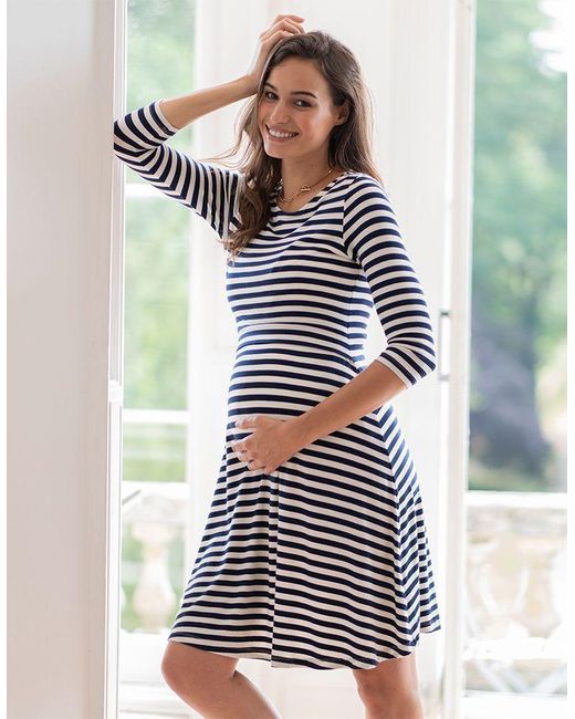 Seraphine Blue Striped Maternity & Nursing Dress