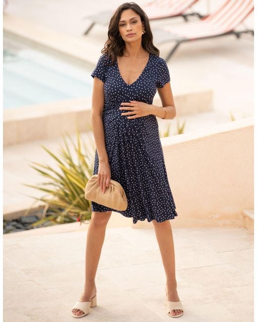 Seraphine Blue Short Jersey Dress With Cap Sleeves