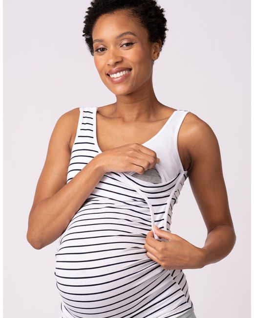Seraphine Blue Two Pack Essential Maternity To Nursing Vest Tops In White & Stripe