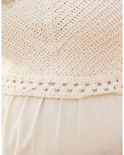 Seraphine Natural Midi-length Strap Dress With Crochet-look Top