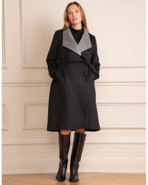 Seraphine Wool Blend Black Wrap Maternity Coat in Natural | Lyst