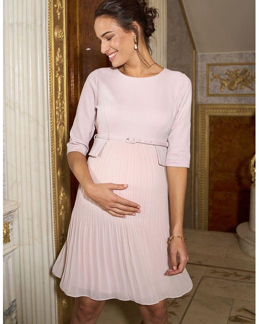 Seraphine Blush Pink Pleated Maternity & Nursing Dress Lyst