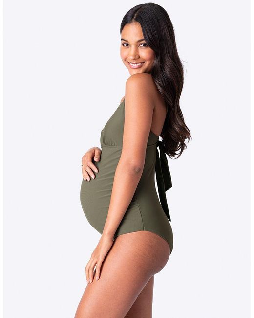 Seraphine Green Khaki Tie-back Maternity Swimsuit