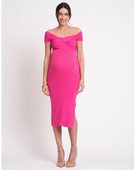 Seraphine Pink Off-the-shoulder Knitted Maternity Dress