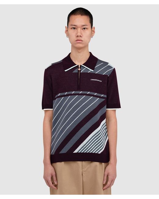 Casablanca Blue Diagonal Sporty Polo T-Shirt for men