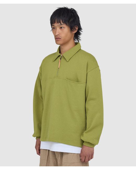 Cafe Mountain Green Quarter Zip Heavy Sweatshirt (Kiwi for men
