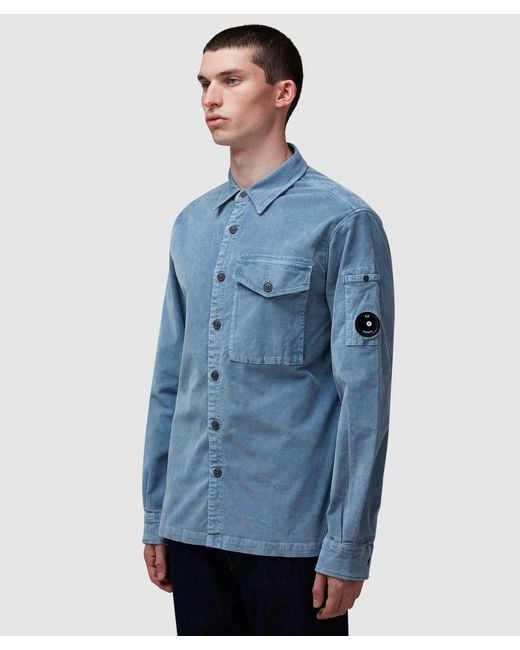 C P Company Blue Corduroy Lens Overshirt ( for men