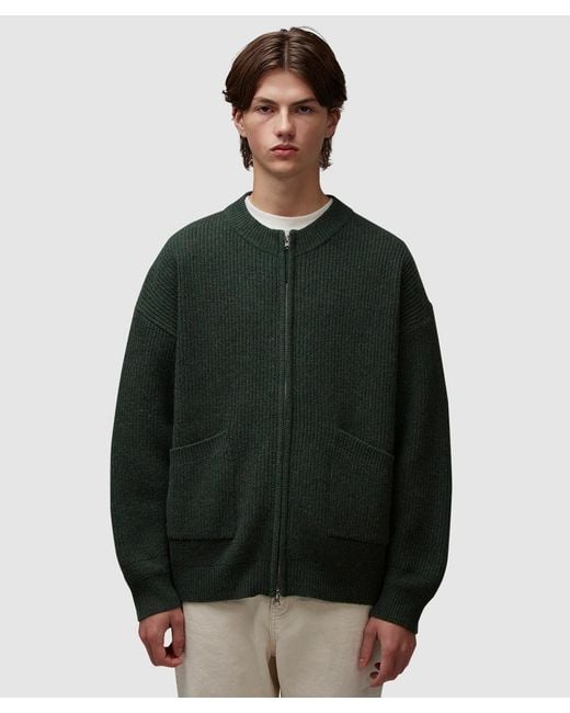 FRIZMWORKS Green Wool Deck Zip Up Cardigan (Forest for men