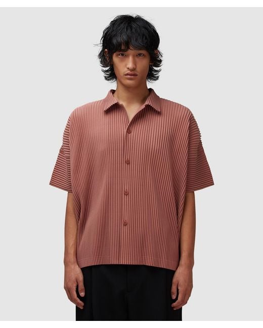 Homme Plissé Issey Miyake Red Pleats Polo Shirt (Vanadinite for men