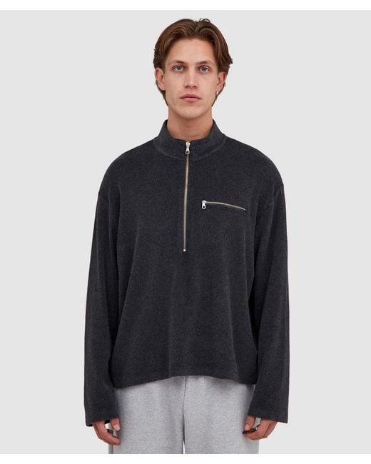 MKI Miyuki-Zoku Black Towelling Quarter Zip Sweatshirt (Charcoal for men