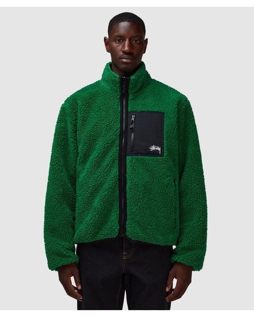Stussy Green Sherpa Reversible Jacket for men