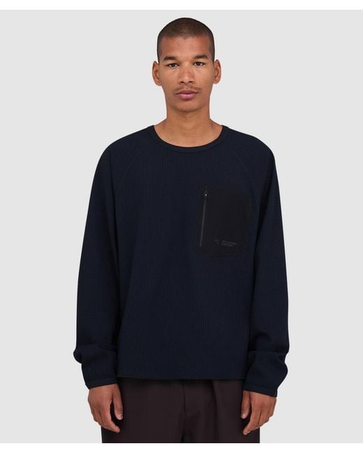 Purple Mountain Observatory Blue Waffle Long Sleeve T-Shirt (Charcoal for men