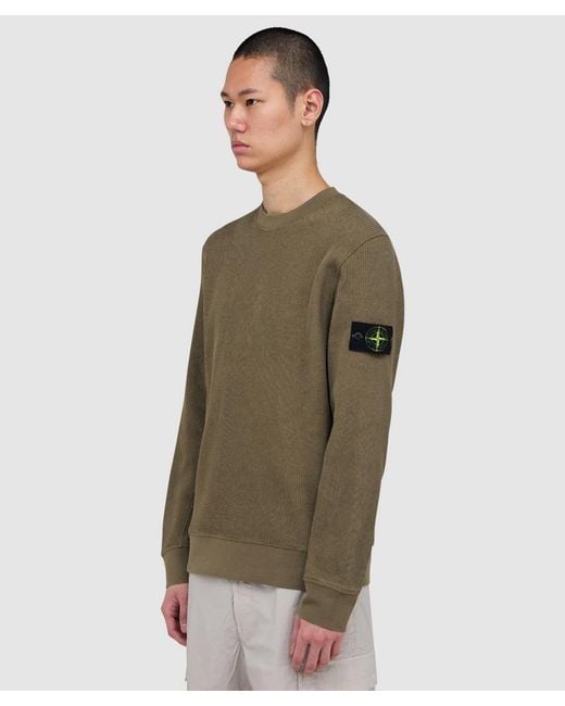 Stone Island Green Organic Cotton Waffle Fleece Sweatshirt (Military for men