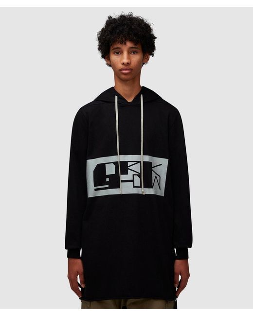 Rick Owens Black Maxi Hoodie With Logo Print for men