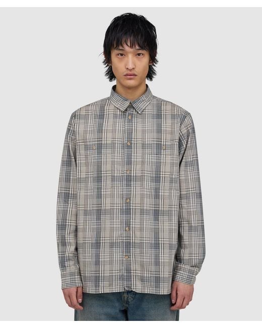 Barbour Gray Maxwell Checked Patch Long Sleeve Shirt for men