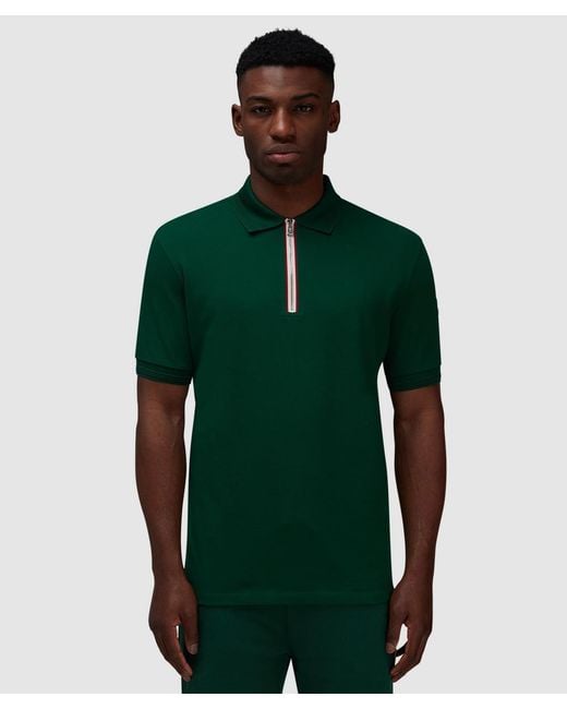 Moncler Green Zip Placket Trim Polo T-Shirt for men