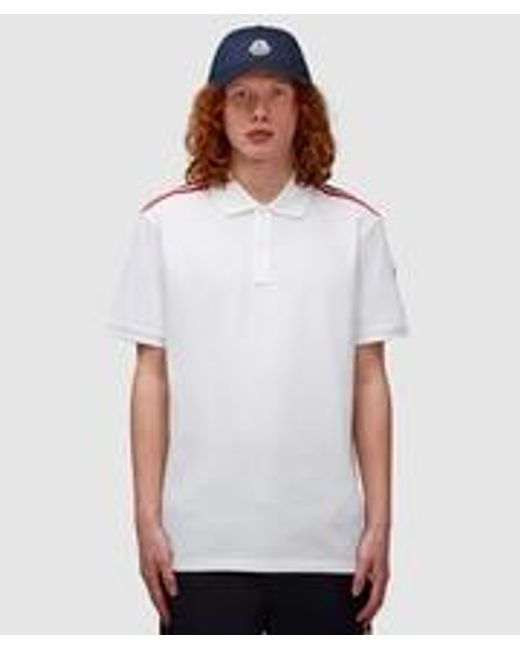 Moncler White Tricolour Stripe Polo Shirt for men