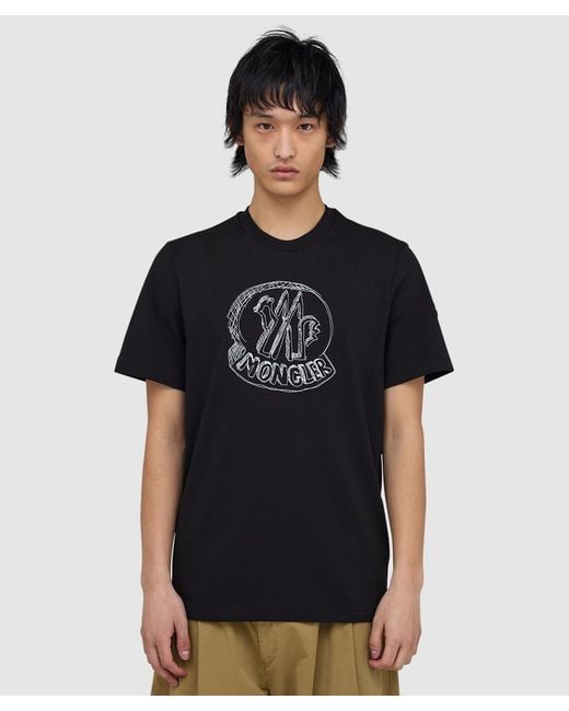 Moncler Black Large Hand Sketch Logo T-Shirt for men