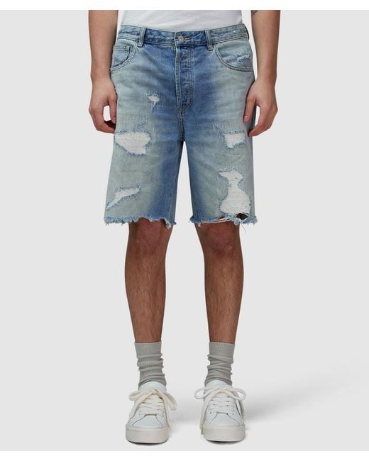 Cole Buxton Blue Repaired Denim Short for men