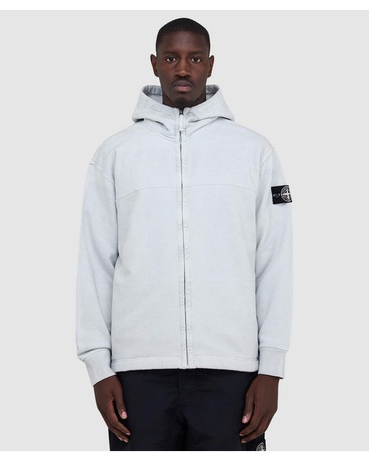 Stone Island White Organic Cotton Fleece Reflective Lamination Hoodie (Sky for men