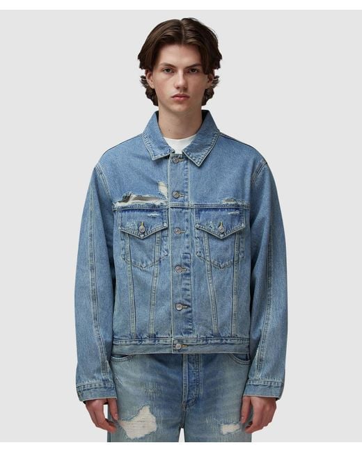 Cole Buxton Blue Distressed Denim Jacket for men