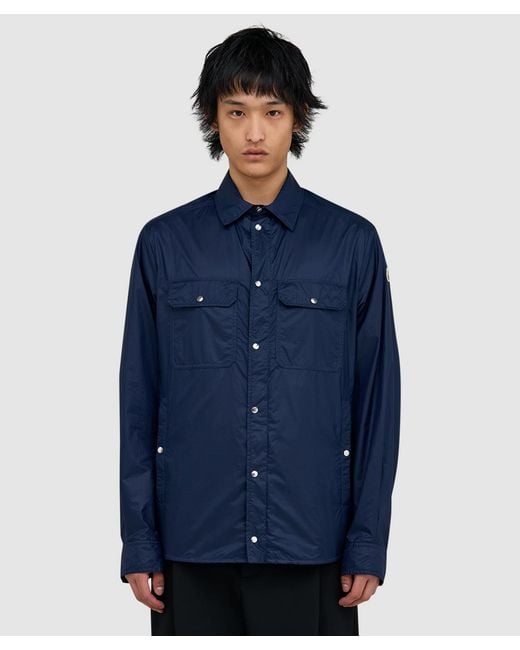 Moncler Blue Nylon Ripstop Overshirt for men