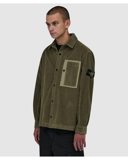 Stone Island Green Organic Cotton Corduroy 800 Shirt (Khaki for men