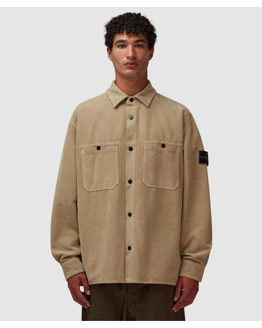 Stone Island Brown 800 Corduroy Button Overshirt (Desert for men