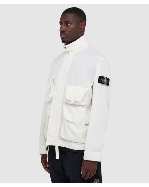 Stone Island White Cotton Nylon Micro Ripstop Garment Dyed Jacket (Ivory for men