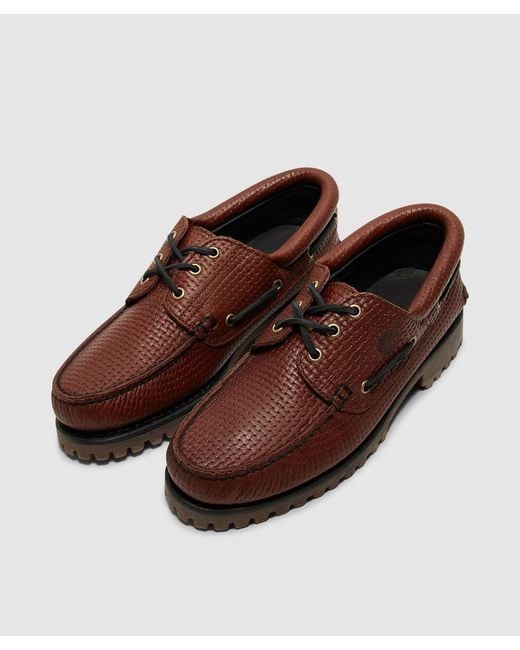 Timberland Brown 3-Eye Lug Handsewn Boat Shoe for men