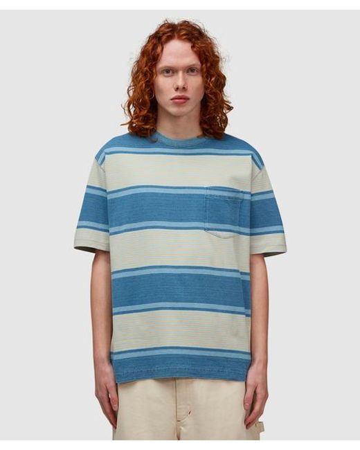 Beams Plus Blue Striped Pocket T-shirt for men