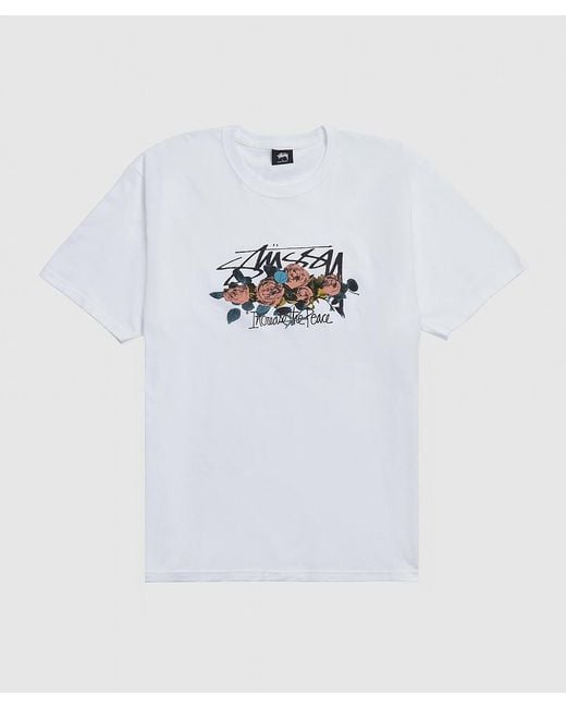 Stussy White Increase The Peace Roses T-shirt for men