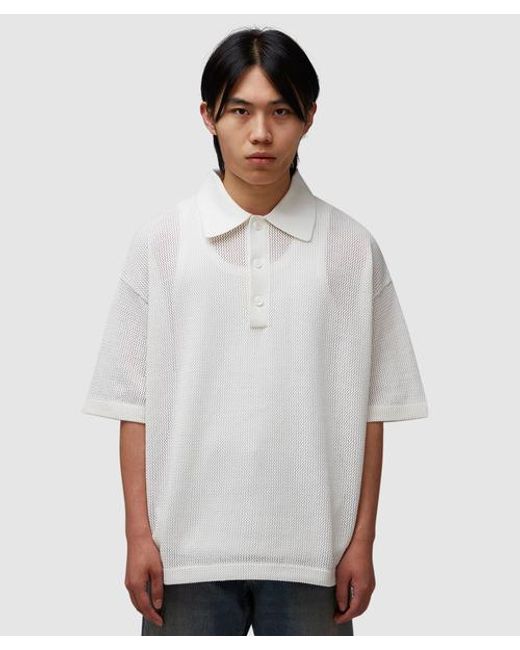 MKI Miyuki-Zoku White Looose Gauge Polo Shirt for men